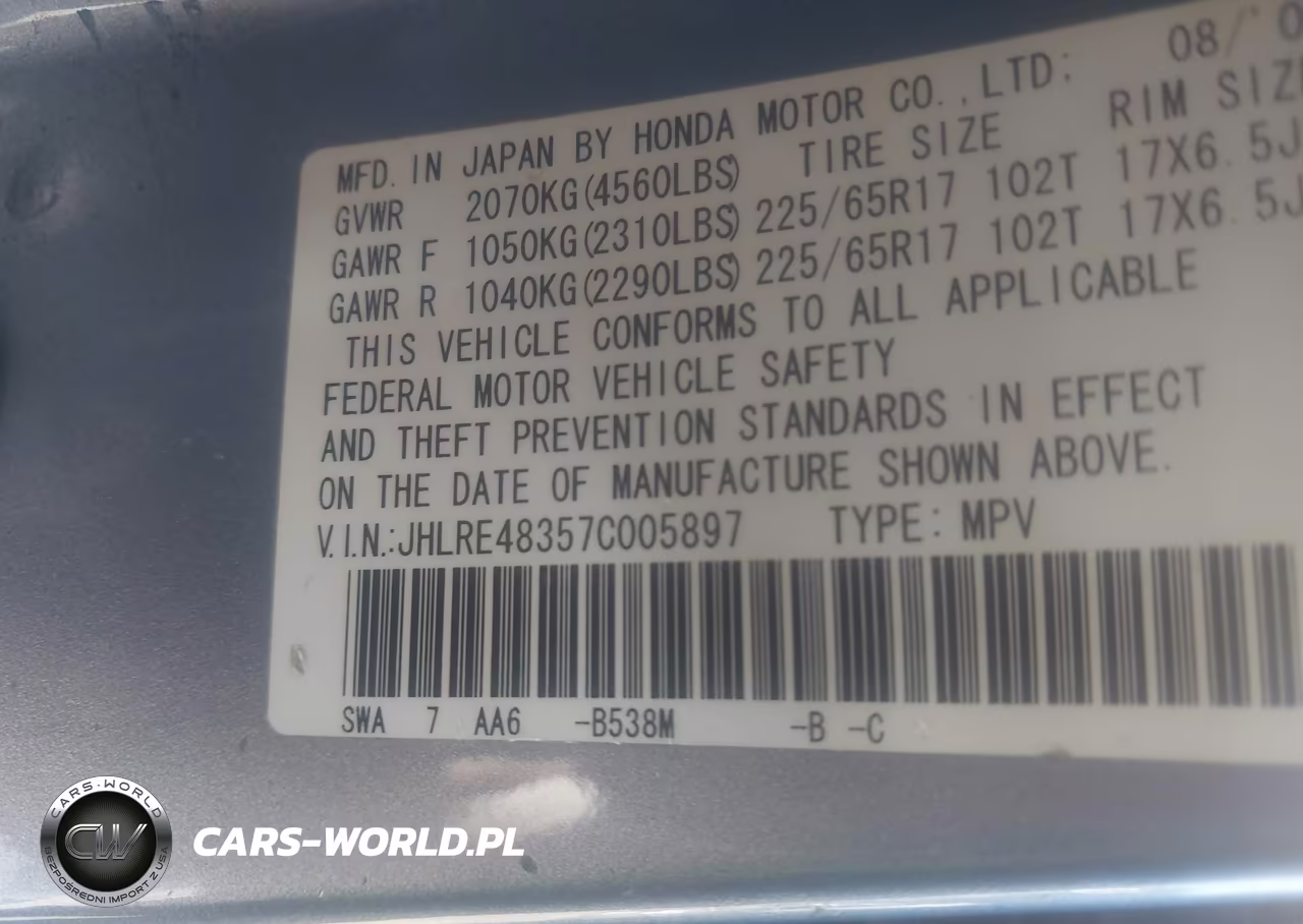 2007 Honda Cr-V Lx VIN:JHLRE48357C005897 - 9