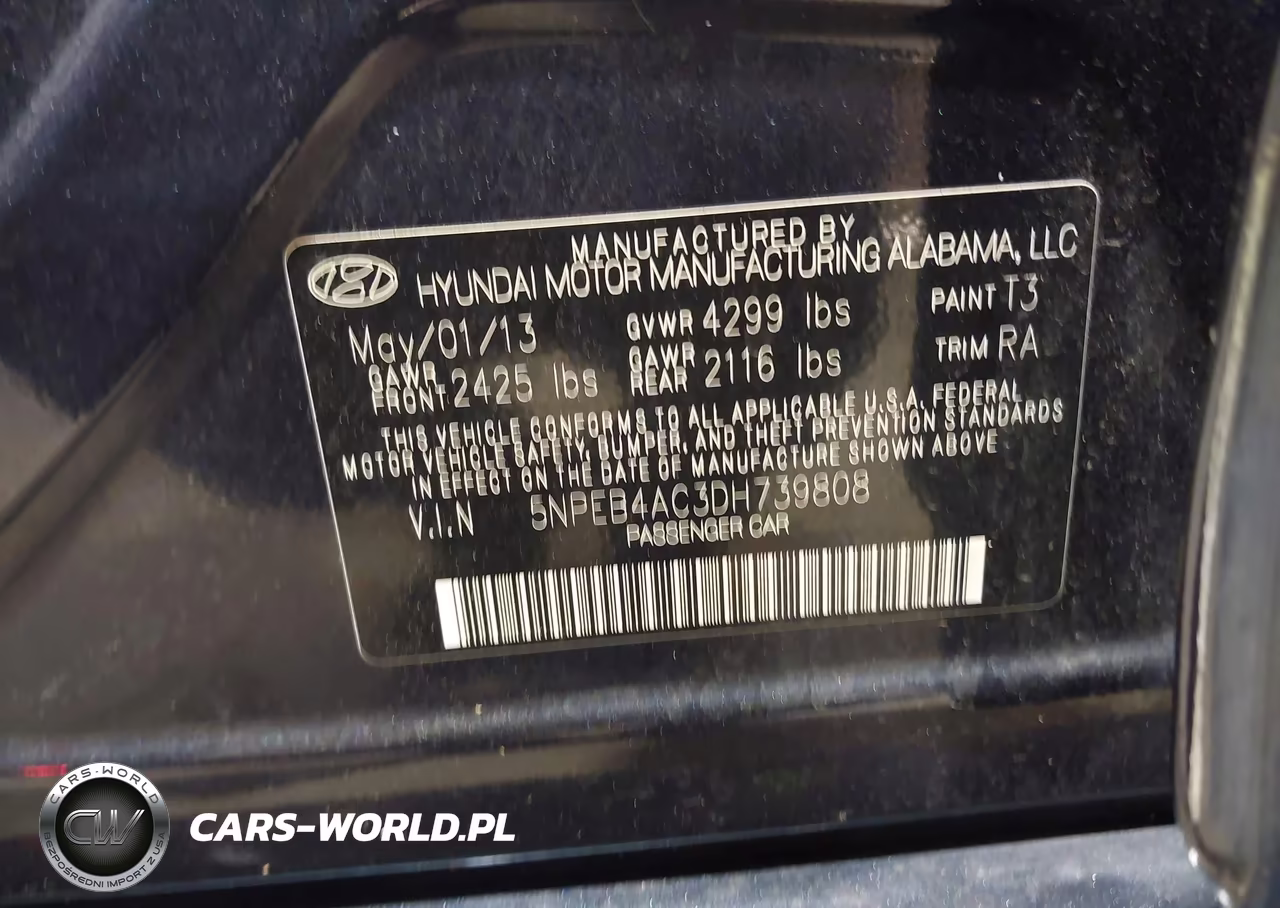 2013 Hyundai Sonata Gls VIN:5NPEB4AC3DH739808 - 9