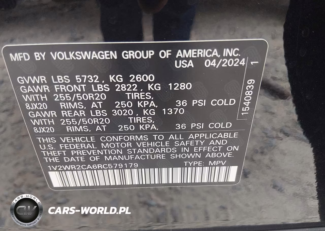 2024 Volkswagen Atlas 2.0T Se W-Technology VIN:1V2WR2CA6RC579179 - 9