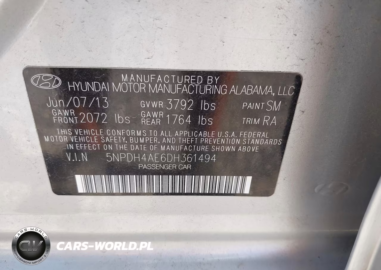 2013 Hyundai Elantra Gls VIN:5NPDH4AE6DH361494 - 9