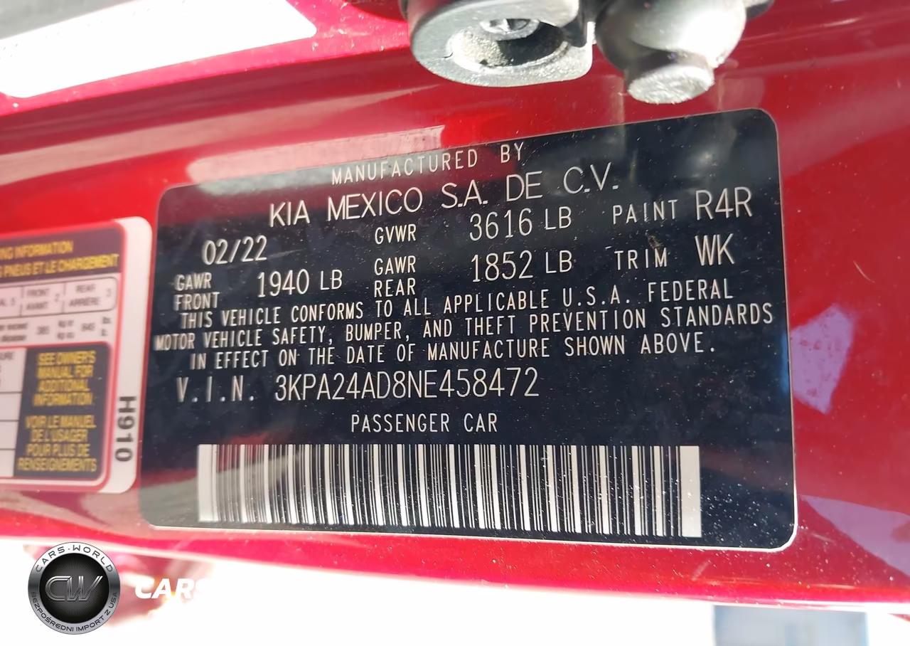 2022 Kia Rio S VIN:3KPA24AD8NE458472 - 9