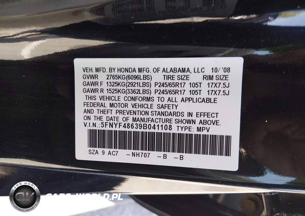2009 Honda Pilot Ex-L VIN:5FNYF48639B041108 - 9