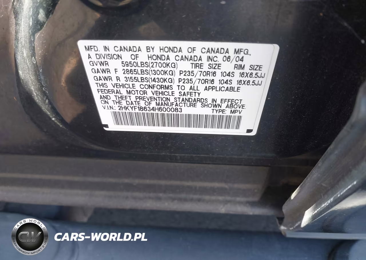 2004 Honda Pilot Ex-L VIN:2HKYF18634H600083 - 9