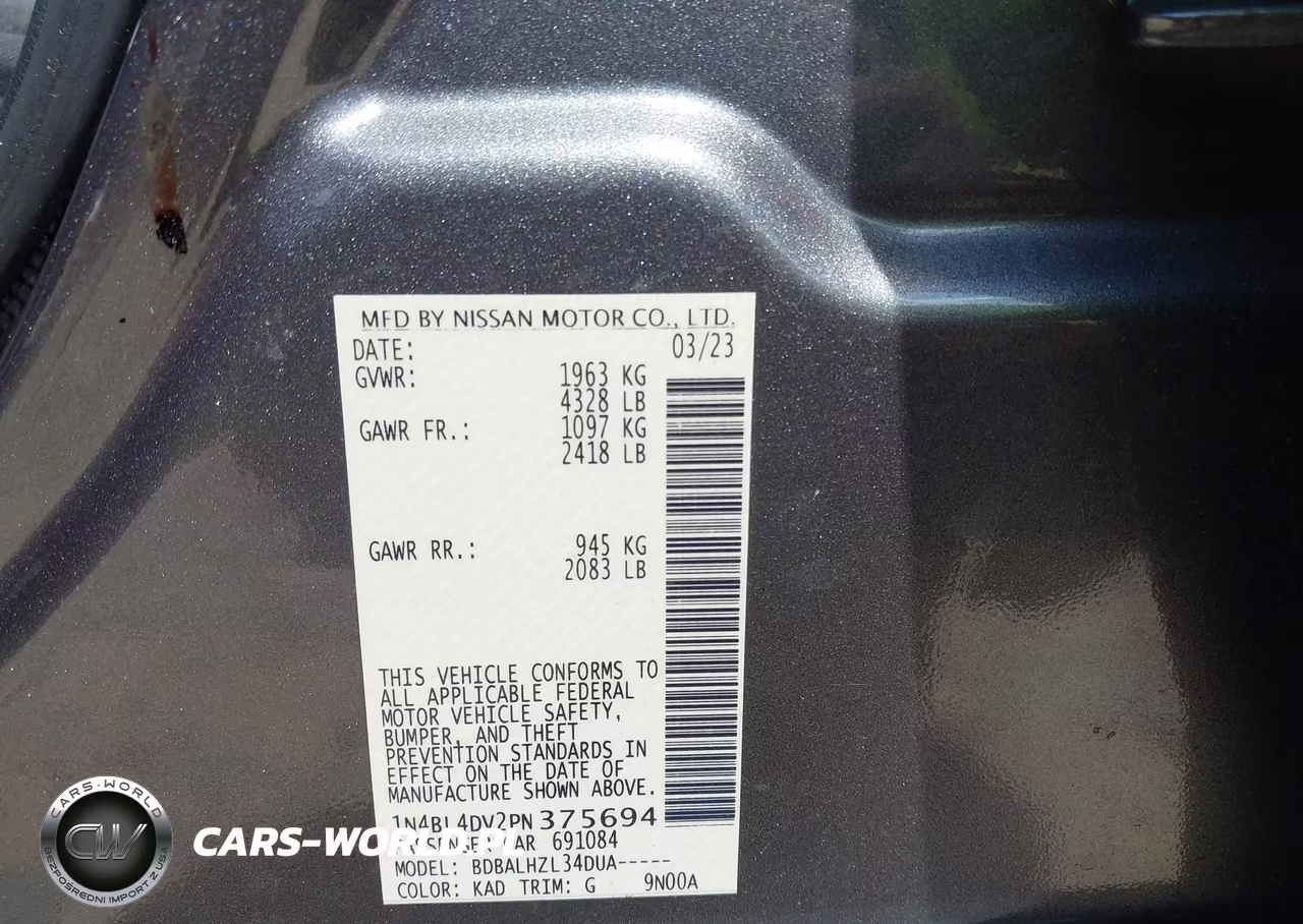 2023 Nissan Altima Sv Fwd VIN:1N4BL4DV2PN375694 - 9