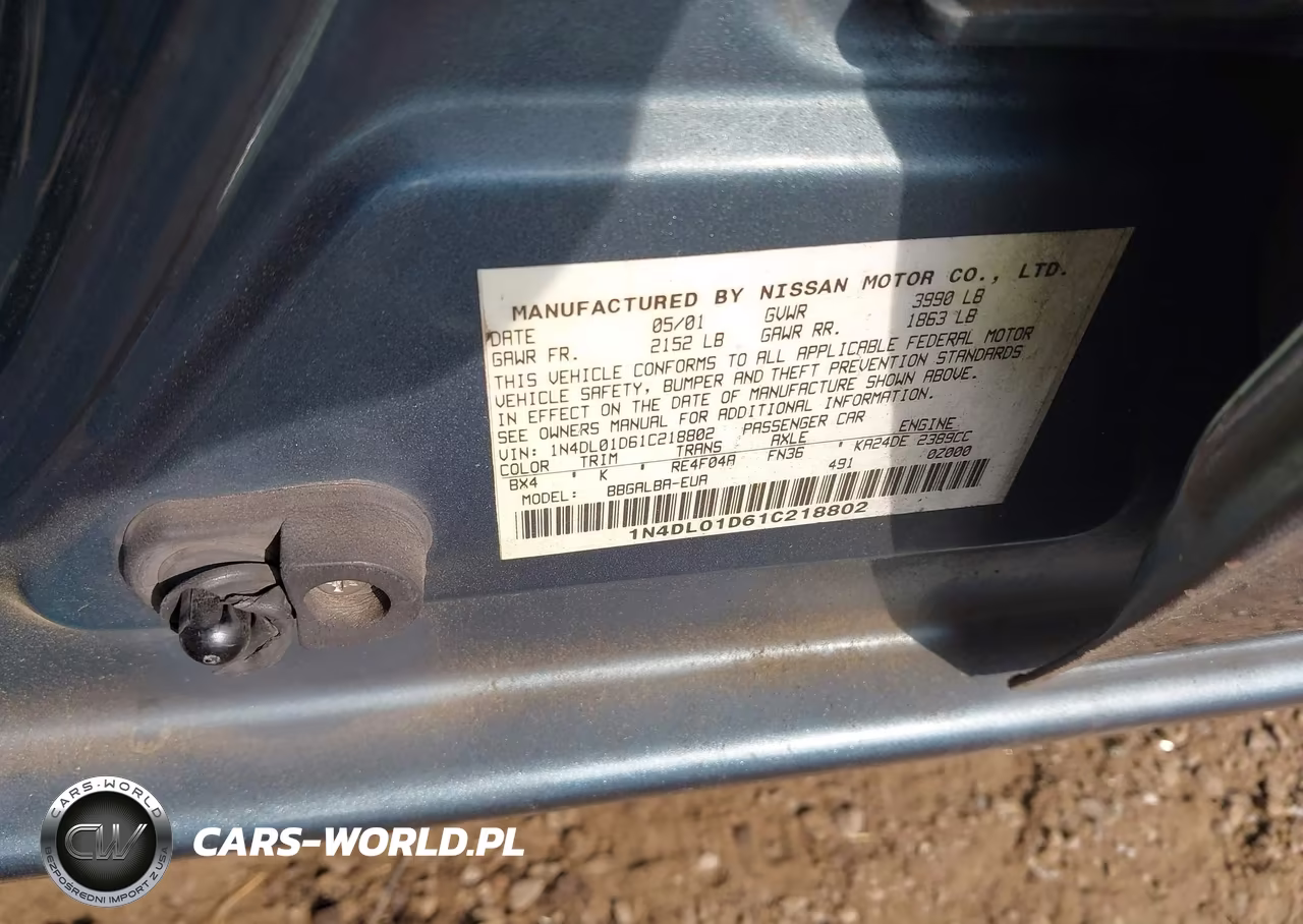 2001 Nissan Altima Gxe VIN:1N4DL01D61C218802 - 9