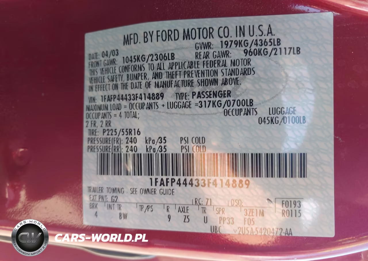 2003 Ford Mustang VIN:1FAFP44433F414889 - 9
