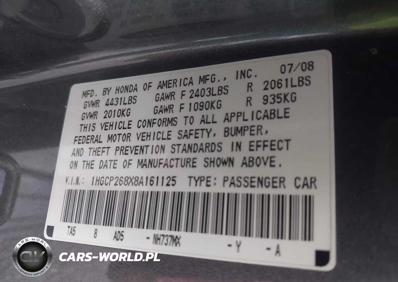 2008 Honda Accord 2.4 Ex-L VIN:1HGCP268X8A161125 - 9