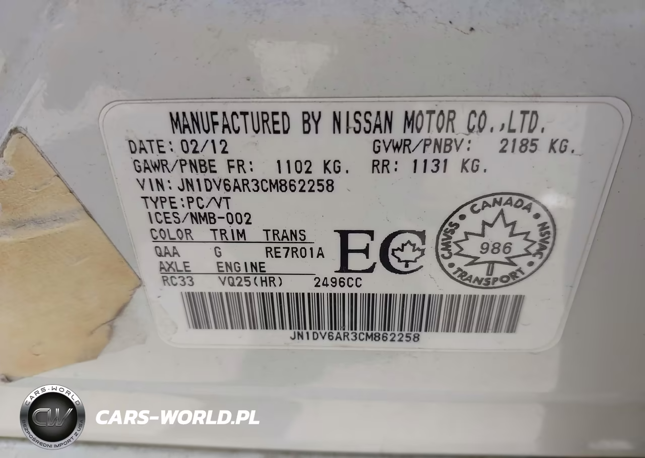 2012 Infiniti G25X VIN:JN1DV6AR3CM862258 - 9
