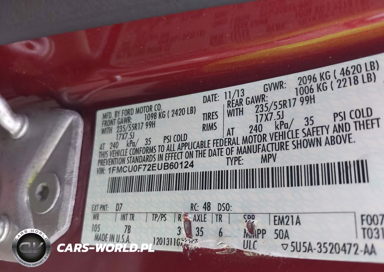 2014 Ford Escape S VIN:1FMCU0F72EUB60124 - 9