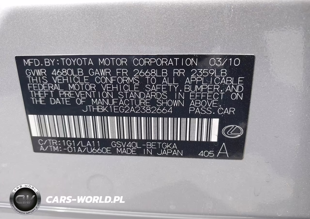 2010 Lexus Es 350 VIN:JTHBK1EG2A2382664 - 9