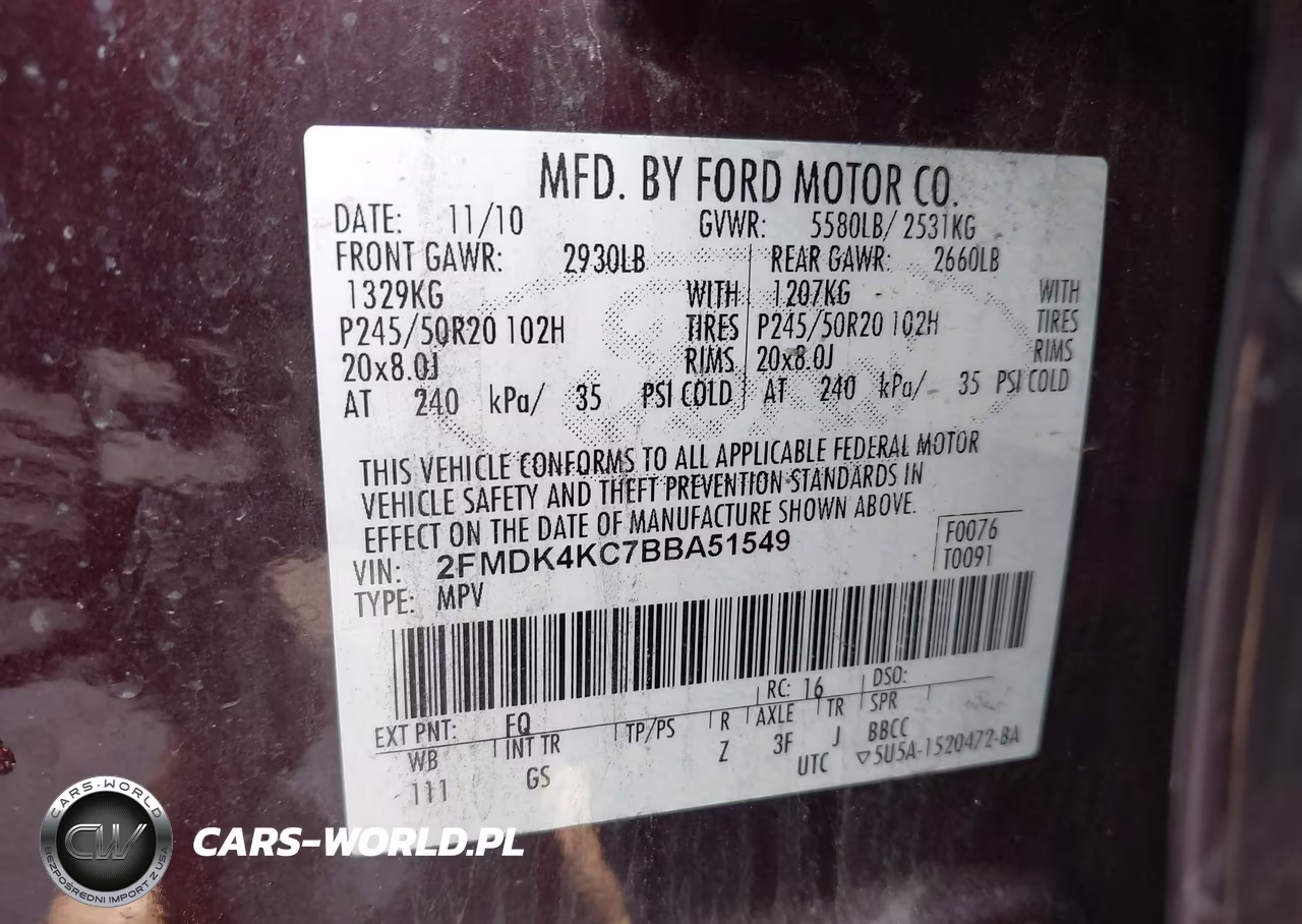 2011 Ford Edge Limited VIN:2FMDK4KC7BBA51549 - 9