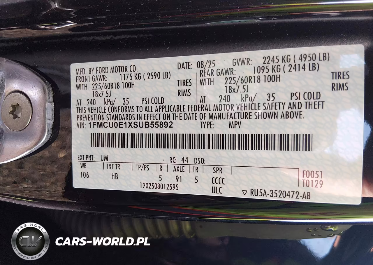 2025 Ford Escape Phev VIN:1FMCU0E1XSUB55892 - 9