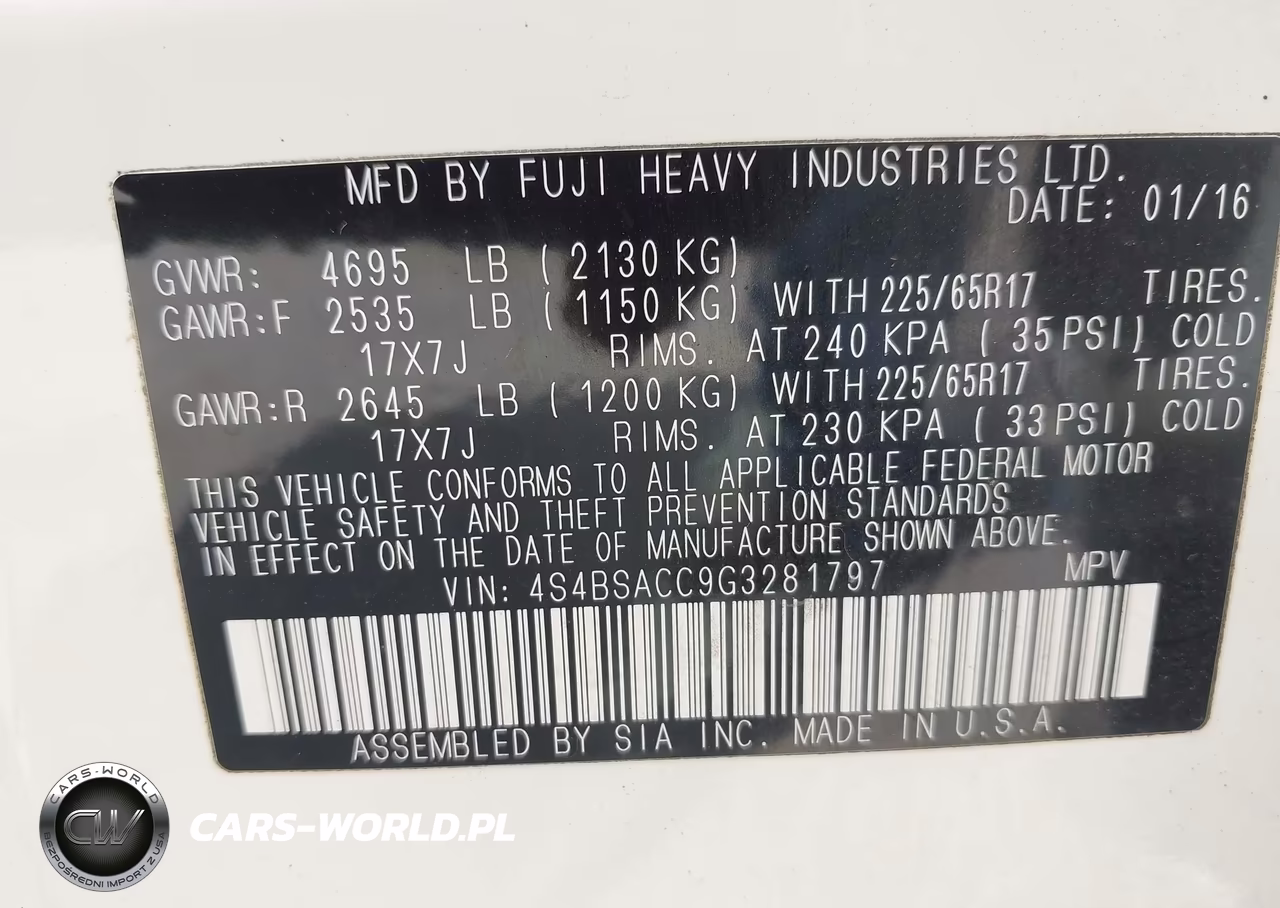 2016 Subaru Outback 2.5I Premium VIN:4S4BSACC9G3281797 - 9