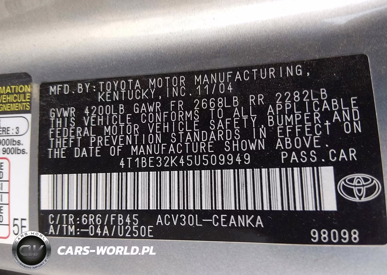 2005 Toyota Camry Le VIN:4T1BE32K45U509949 - 9