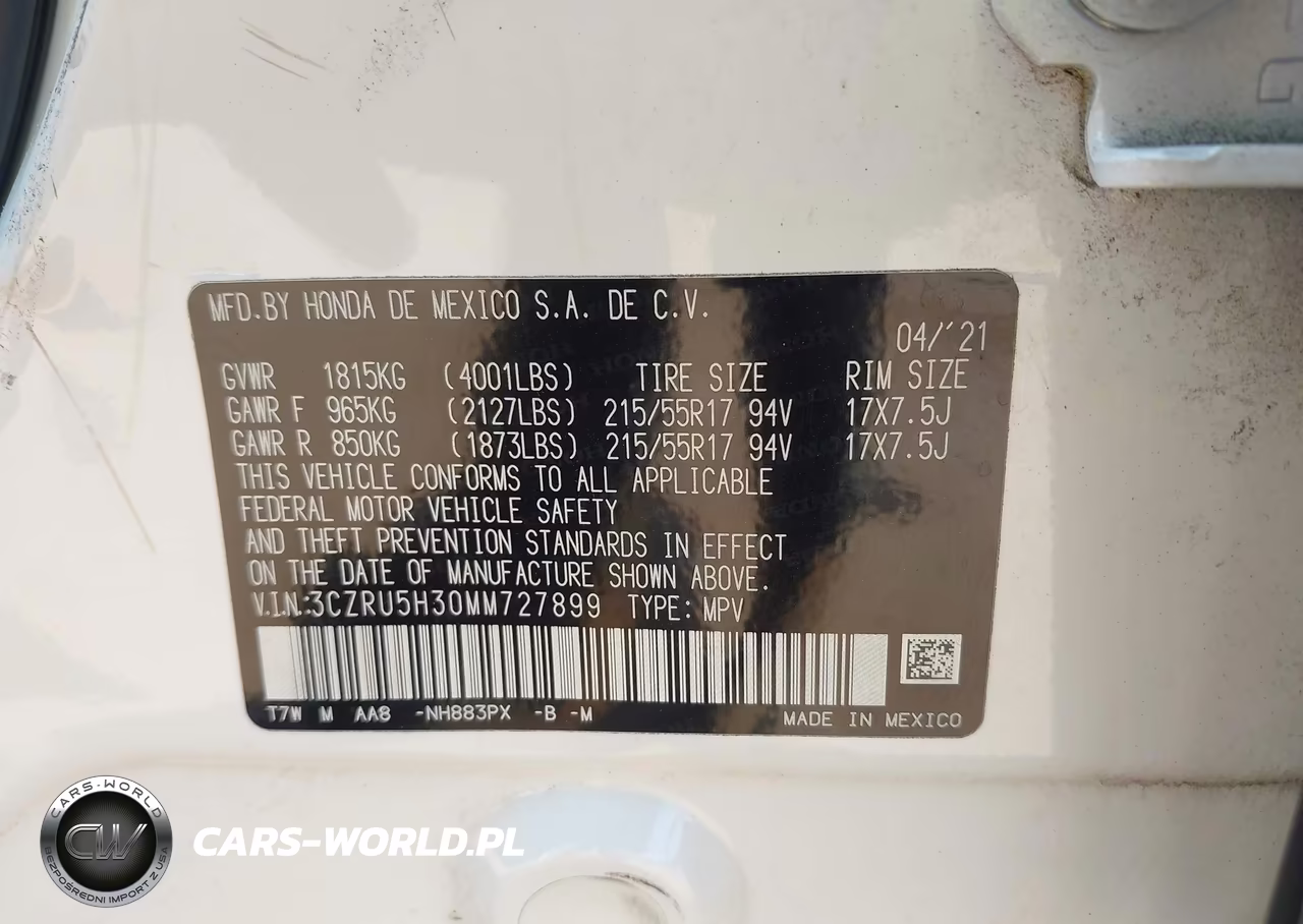 2021 Honda Hr-V 2Wd Lx VIN:3CZRU5H30MM727899 - 9