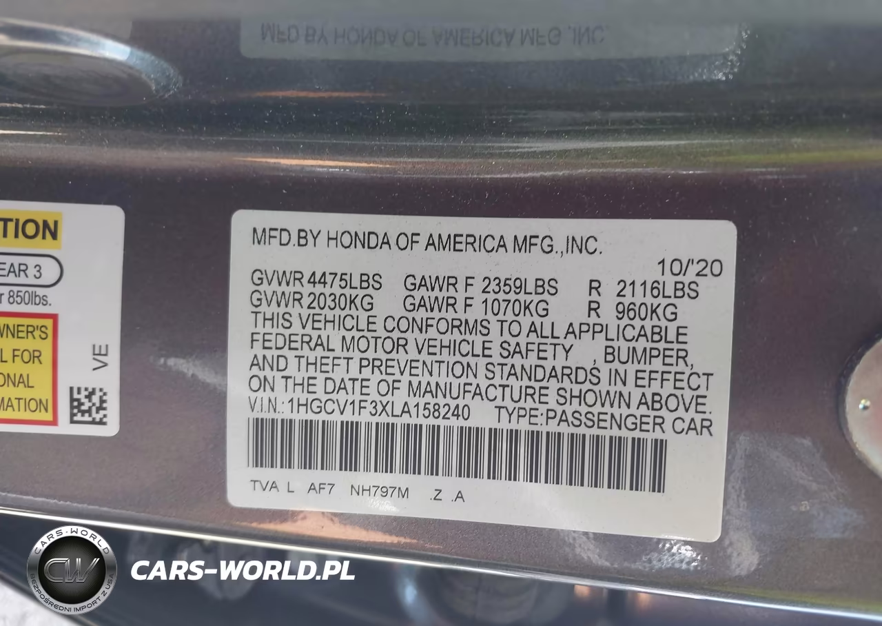 2020 Honda Accord Sport VIN:1HGCV1F3XLA158240 - 9