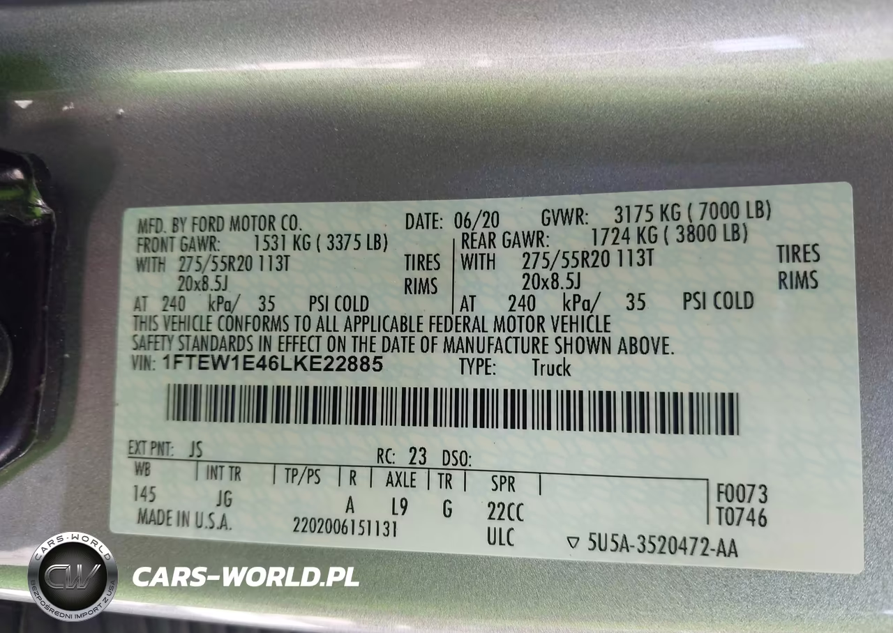 2020 Ford F-150 Xl VIN:1FTEW1E46LKE22885 - 9
