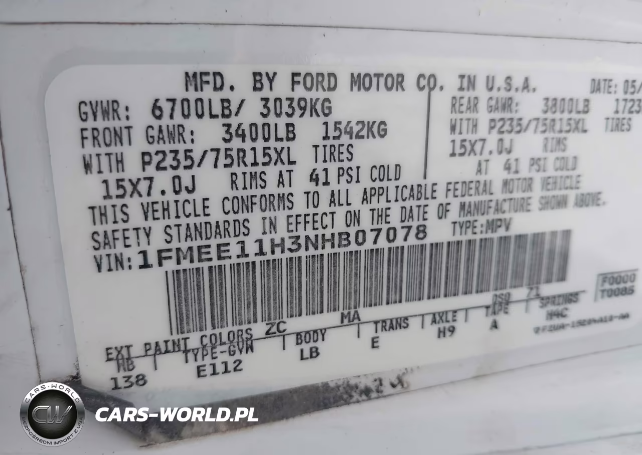 1992 Ford Econoline E150 VIN:1FMEE11H3NHB07078 - 9
