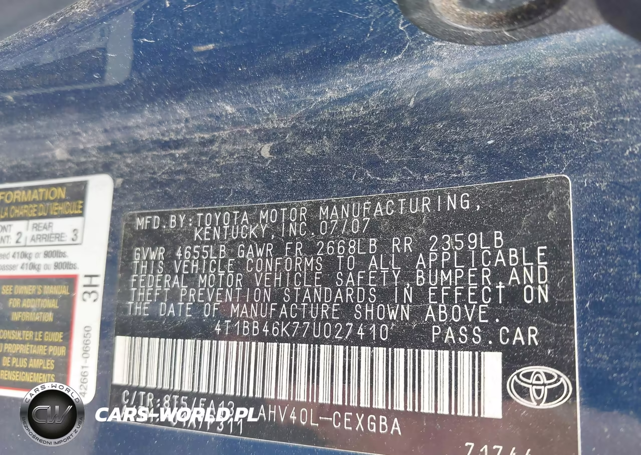 2007 Toyota Camry Hybrid VIN:4T1BB46K77U027410 - 9