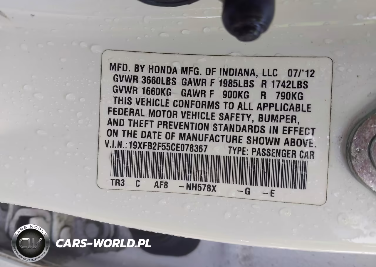 2012 Honda Civic Lx VIN:19XFB2F55CE078367 - 9