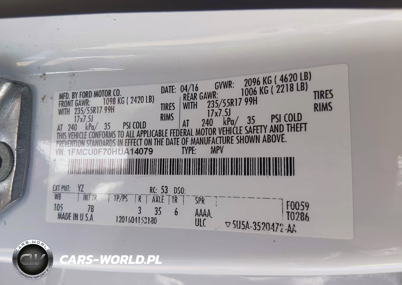 2017 Ford Escape S VIN:1FMCU0F70HUA14079 - 9