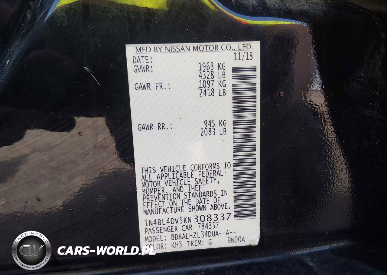 2019 Nissan Altima 2.5 Sv VIN:1N4BL4DV5KN308337 - 9