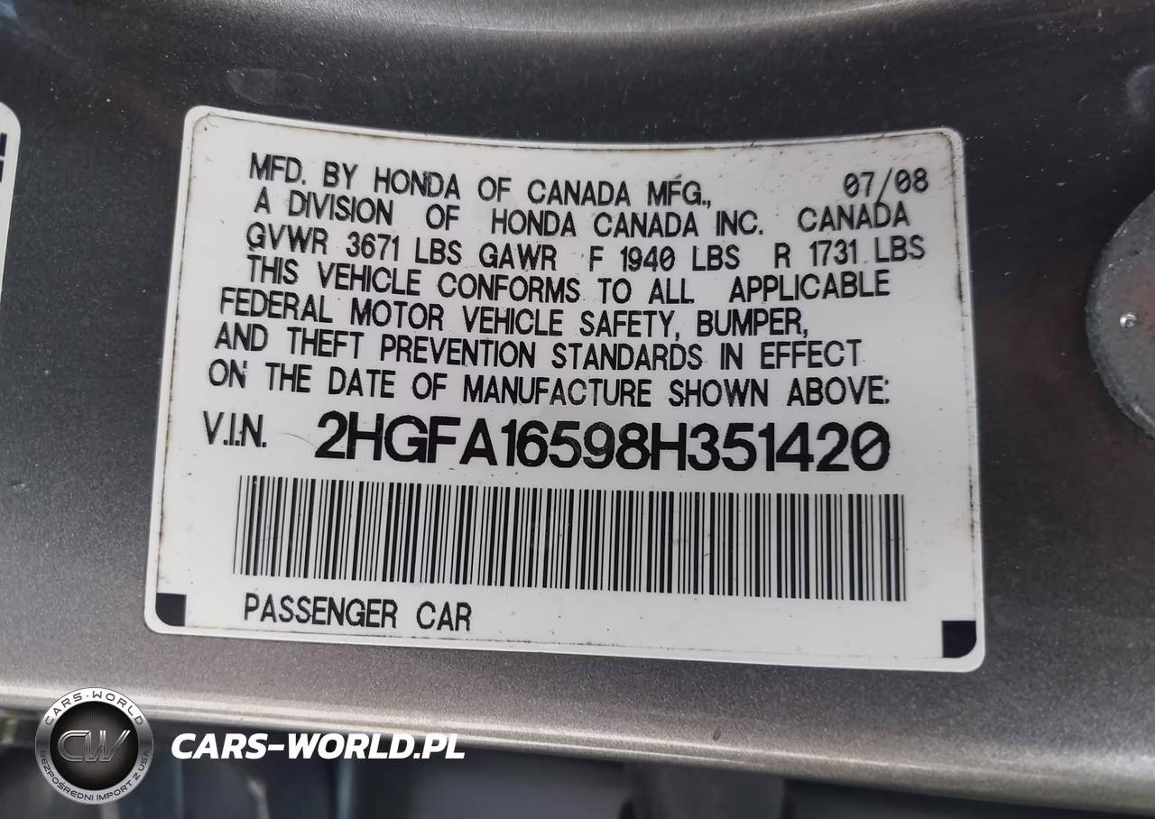 2008 Honda Civic Lx VIN:2HGFA16598H351420 - 9
