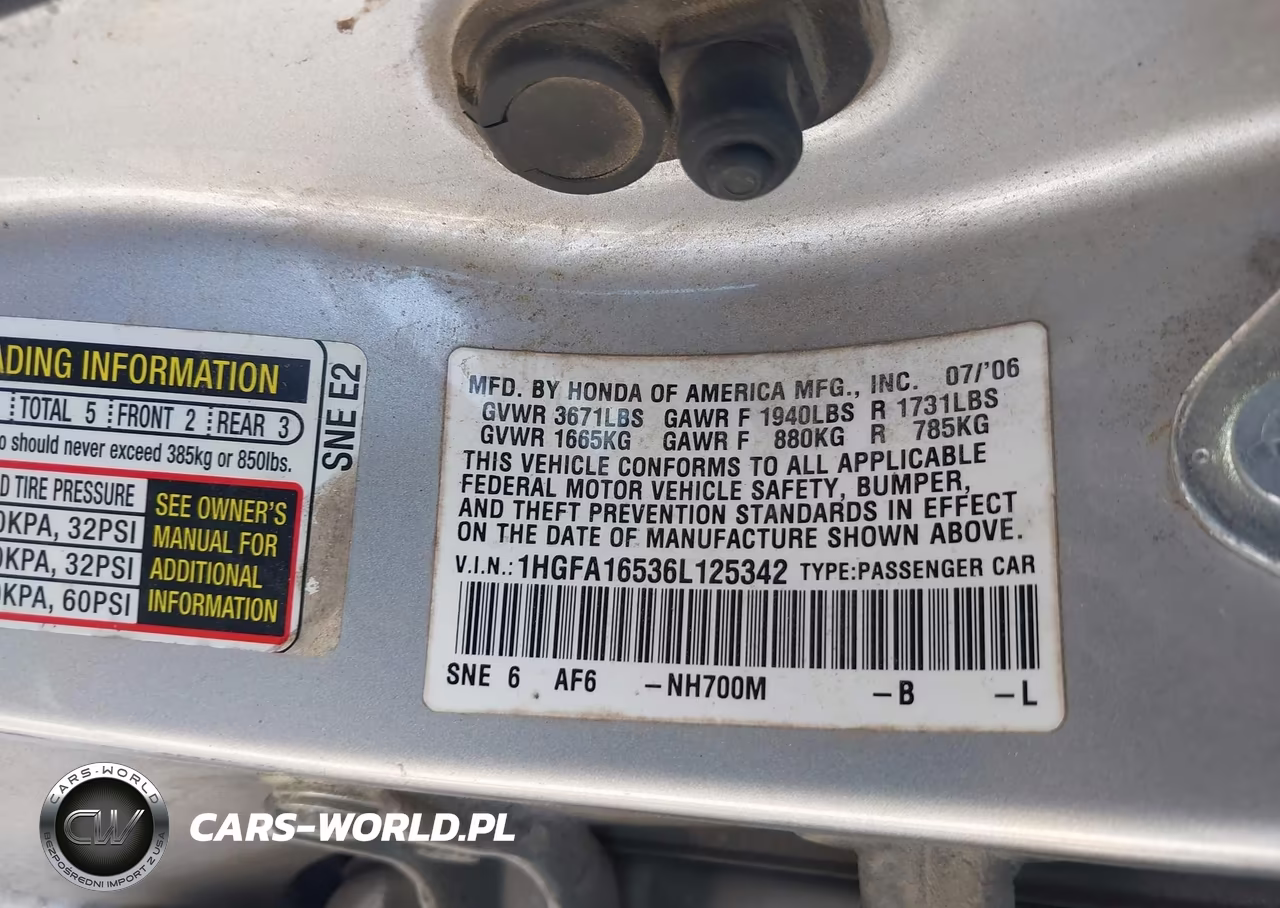2006 Honda Civic Lx VIN:1HGFA16536L125342 - 9