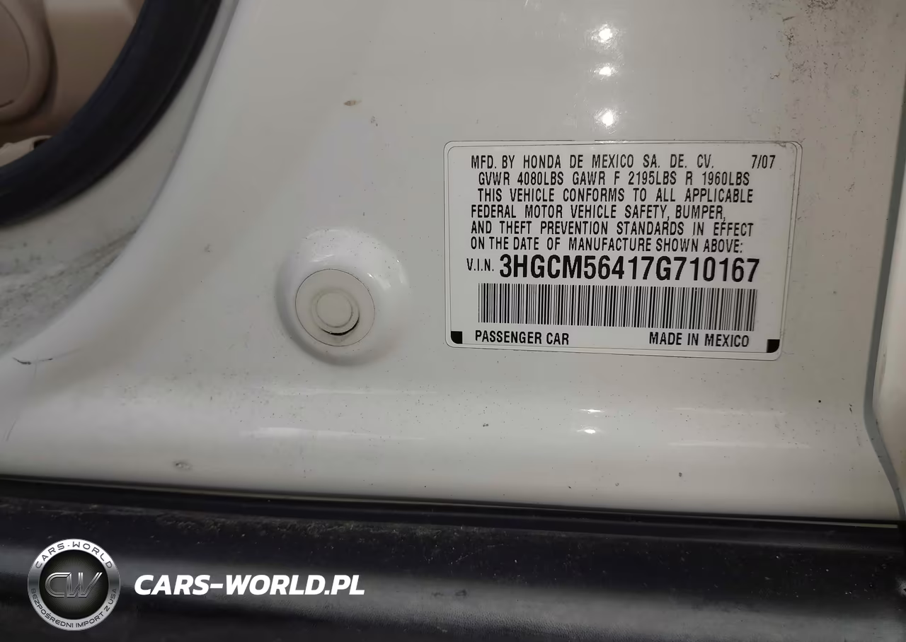 2007 Honda Accord 2.4 Lx VIN:3HGCM56417G710167 - 9