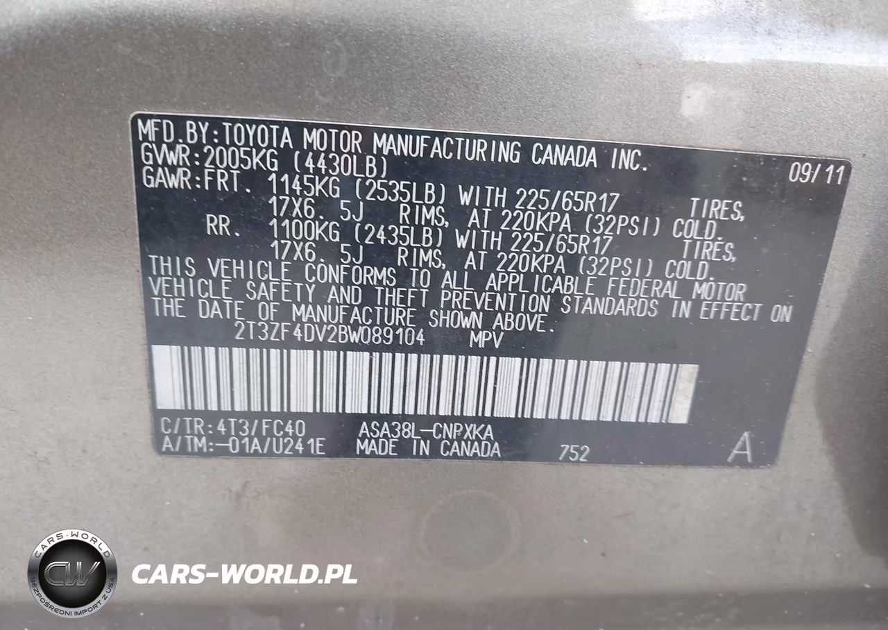 2011 Toyota Rav4 VIN:2T3ZF4DV2BW089104 - 9