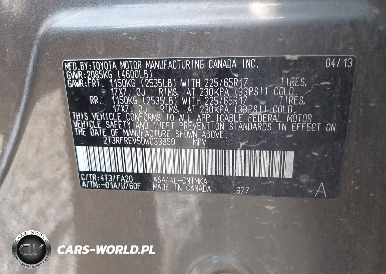 2013 Toyota Rav4 Xle VIN:2T3RFREV5DW033950 - 9