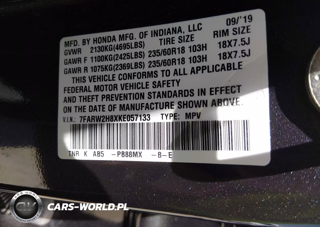 2019 Honda Cr-V Ex-L VIN:7FARW2H8XKE057133 - 9