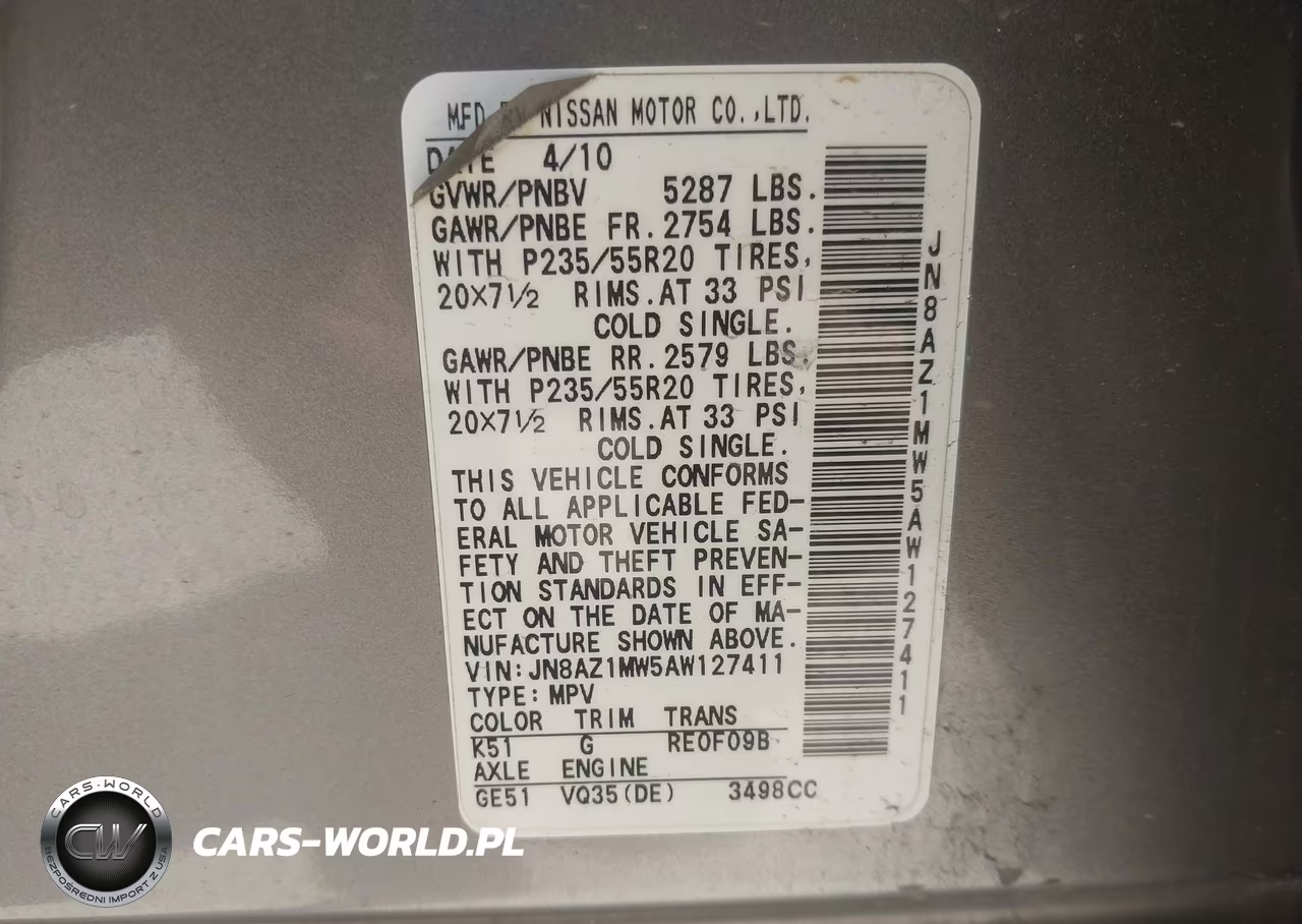 2010 Nissan Murano Le VIN:JN8AZ1MW5AW127411 - 8