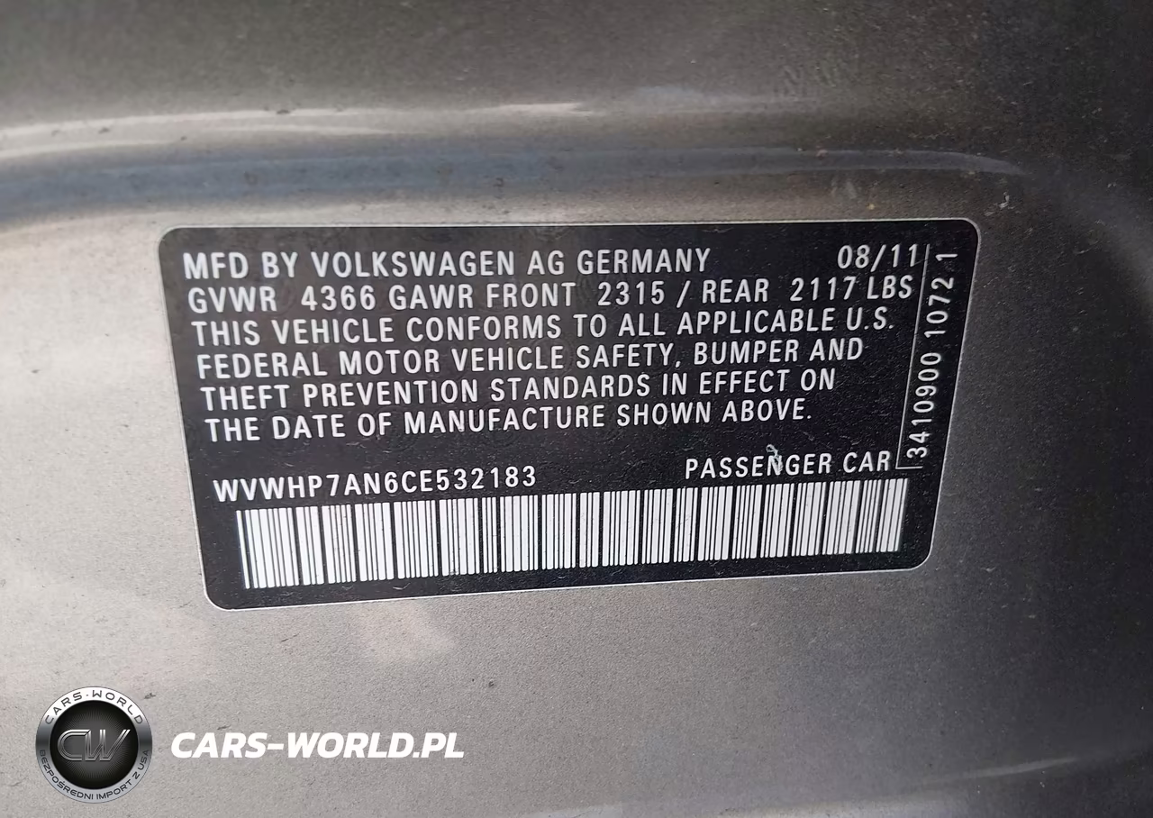 2012 Volkswagen Cc Lux Plus VIN:WVWHP7AN6CE532183 - 9