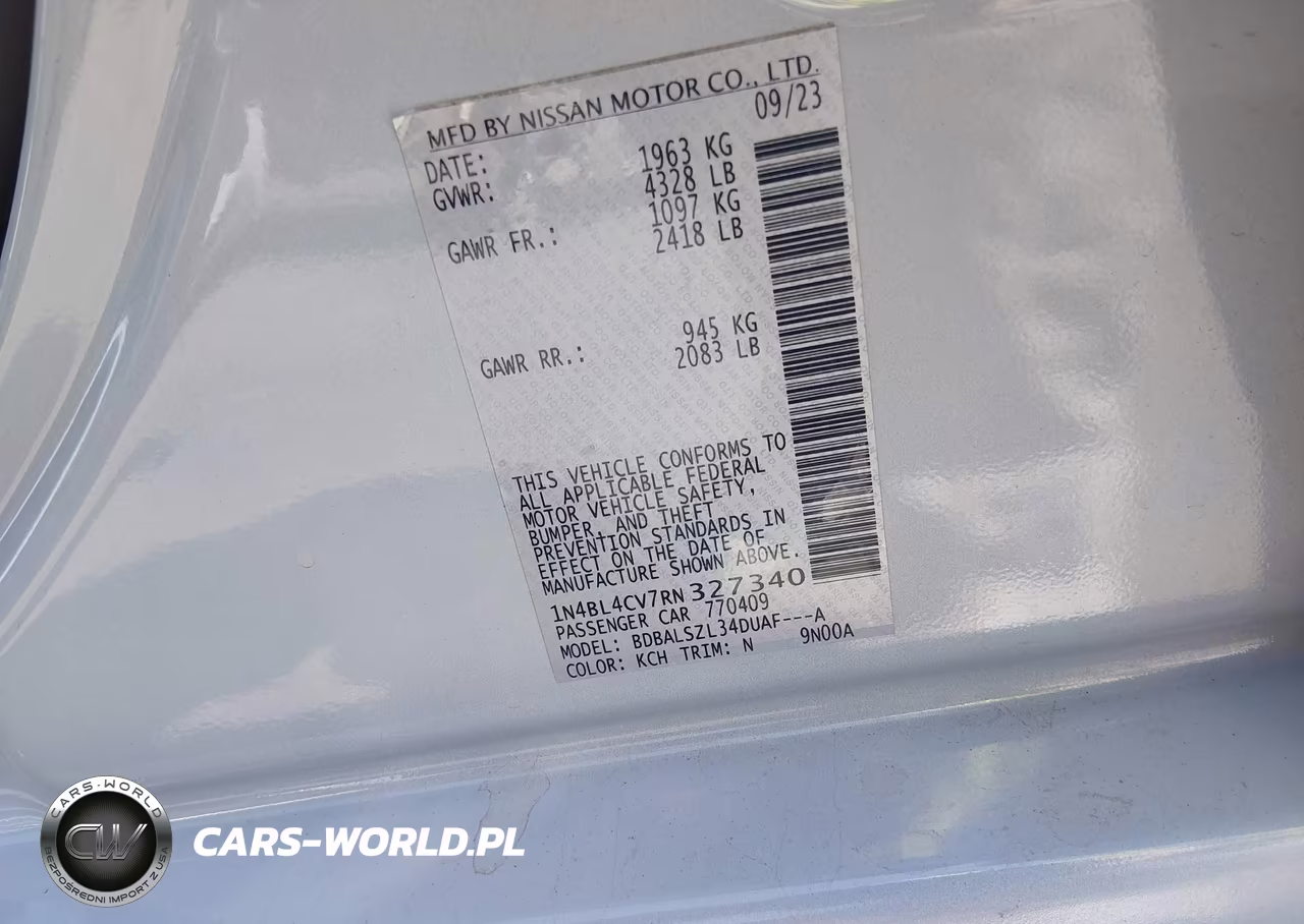 2024 Nissan Altima Sr Fwd VIN:1N4BL4CV7RN327340 - 9