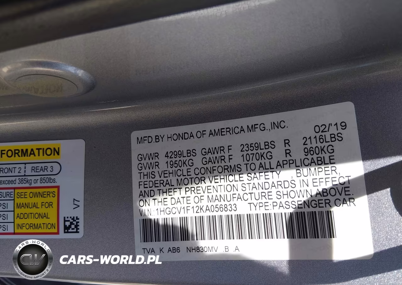 2019 Honda Accord Lx VIN:1HGCV1F12KA056833 - 9