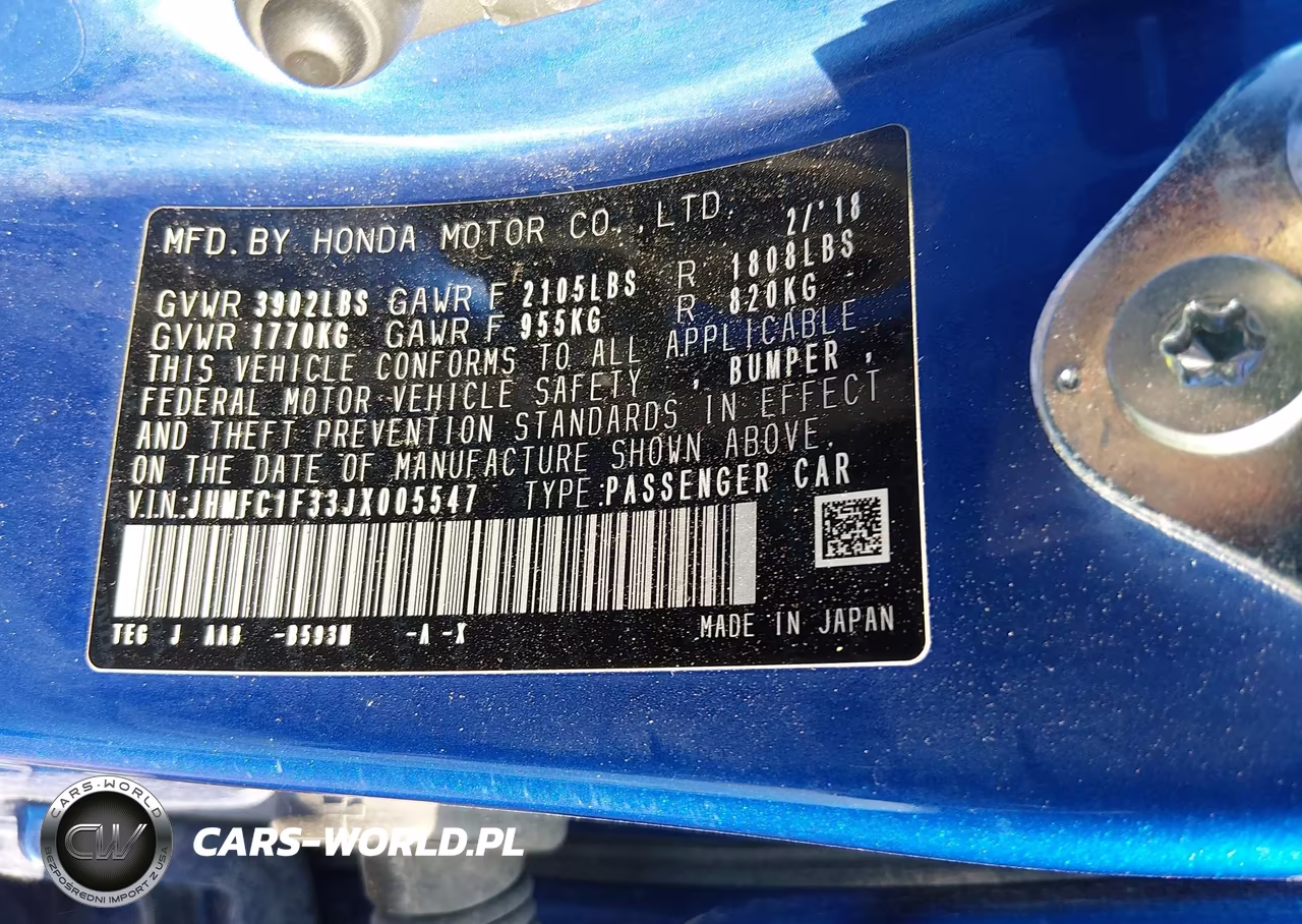 2018 Honda Civic Ex-T VIN:JHMFC1F33JX005547 - 9