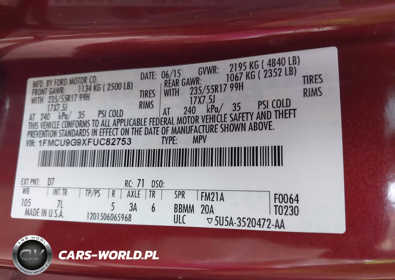 2015 Ford Escape Se VIN:1FMCU9G9XFUC82753 - 9