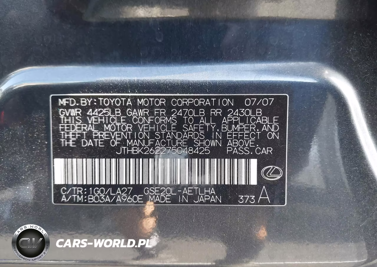 2007 Lexus Is 250 VIN:JTHBK262275048425 - 9