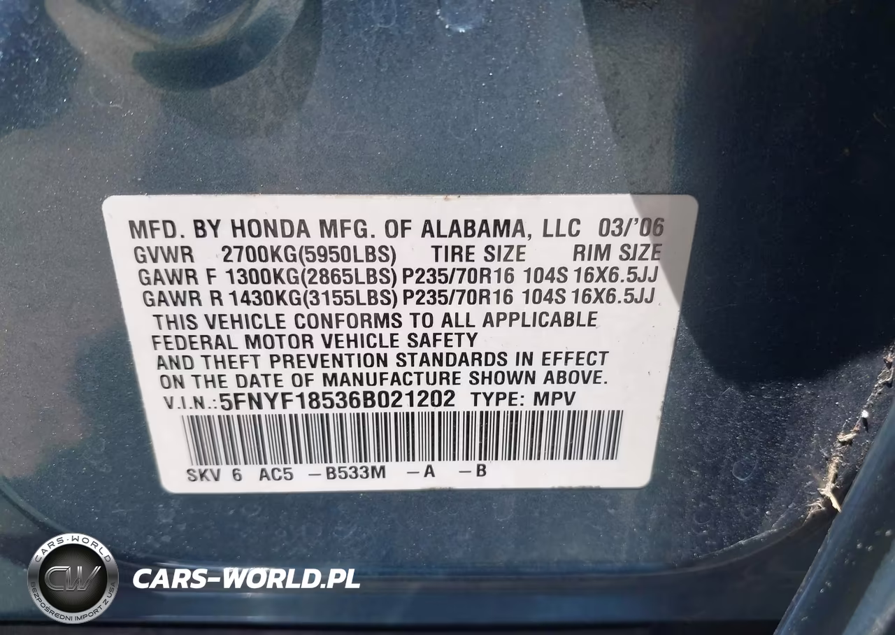 2006 Honda Pilot Ex-L VIN:5FNYF18536B021202 - 9