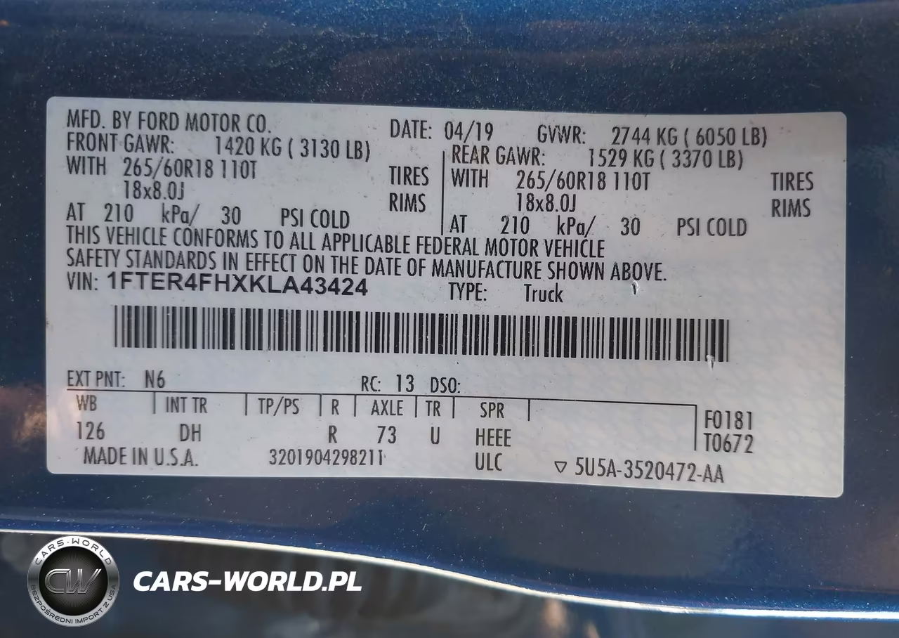 2019 Ford Ranger Lariat VIN:1FTER4FHXKLA43424 - 9