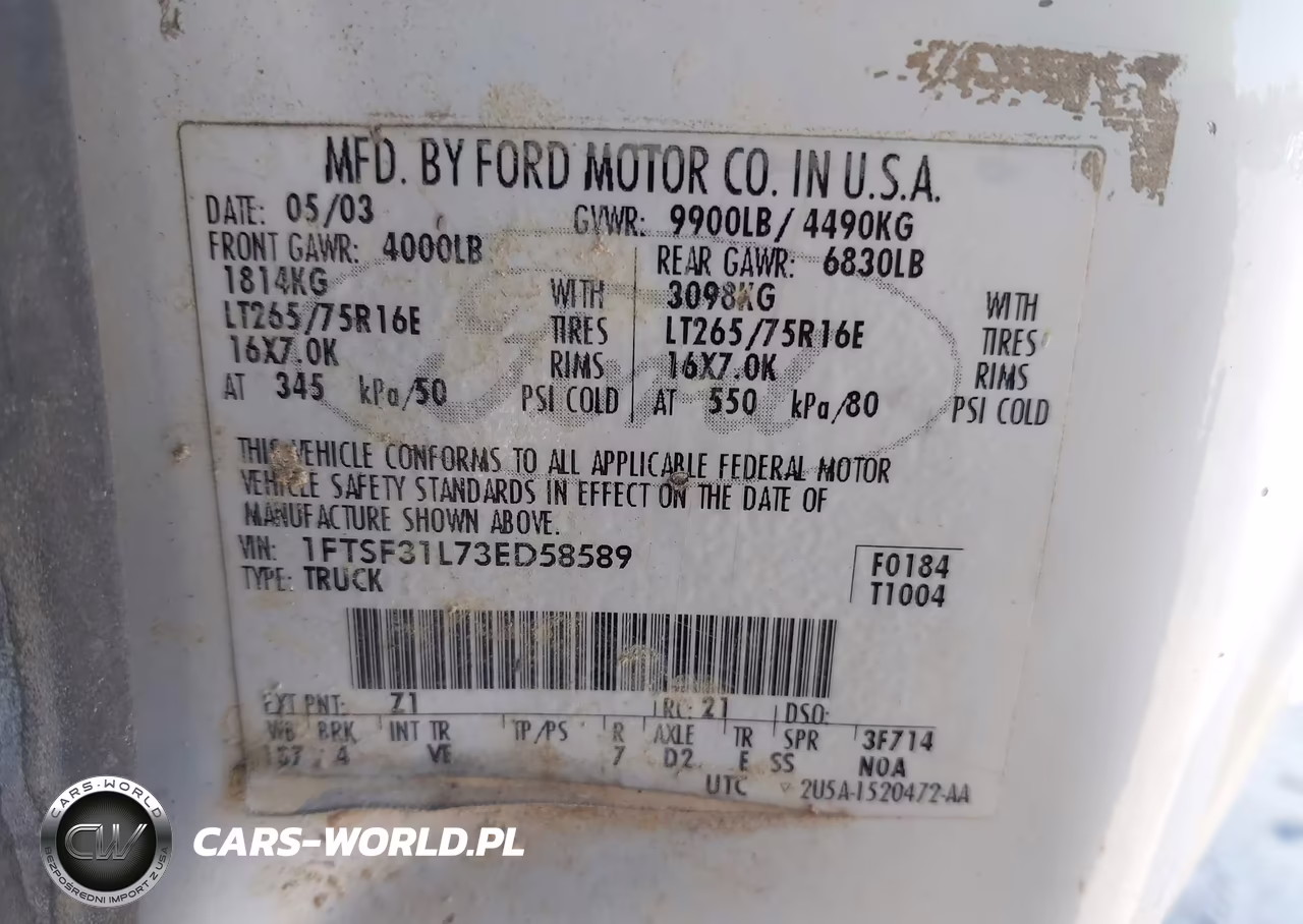 2003 Ford F-350 Xl-Xlt VIN:1FTSF31L73ED58589 - 9
