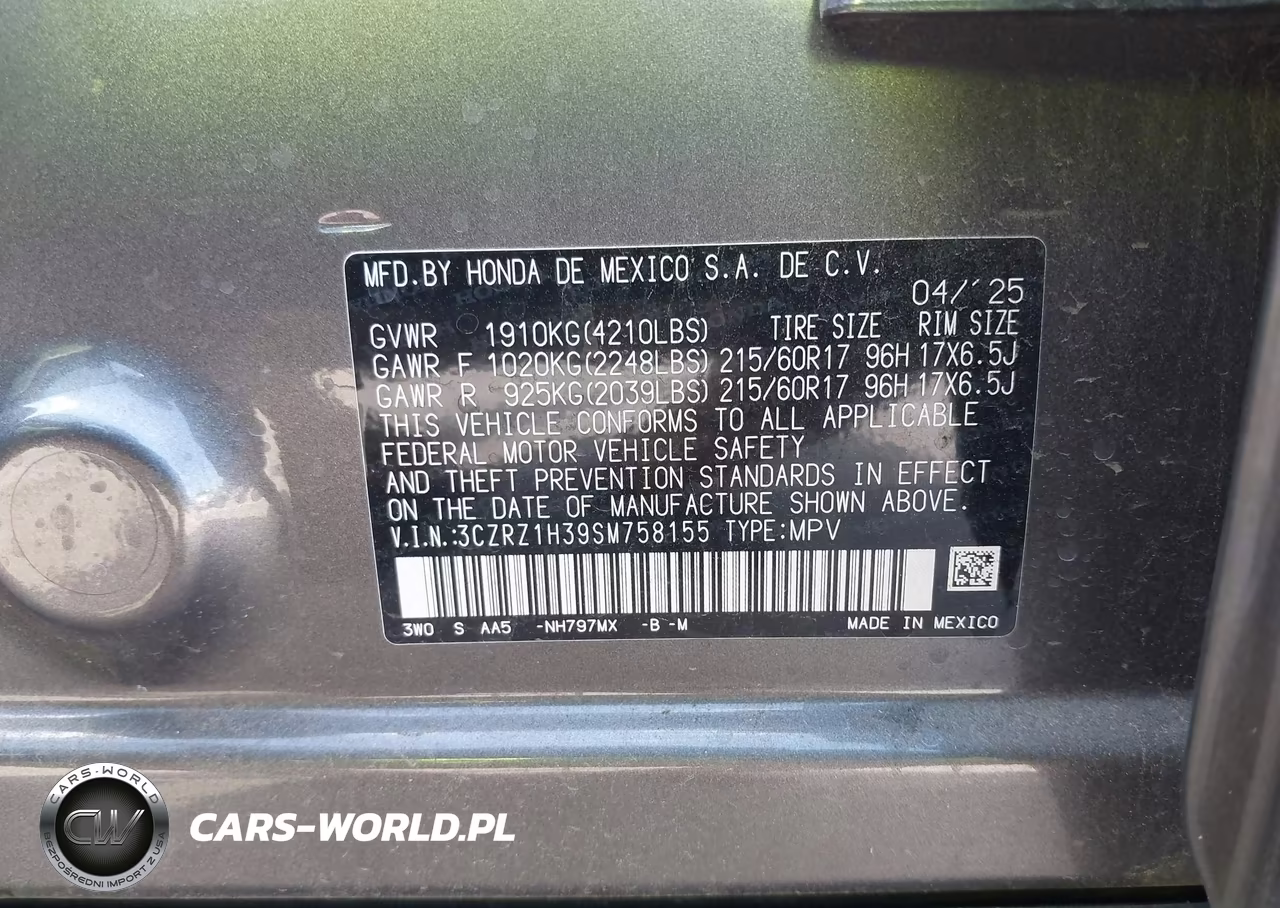 2025 Honda Hr-V 2Wd Lx VIN:3CZRZ1H39SM758155 - 9