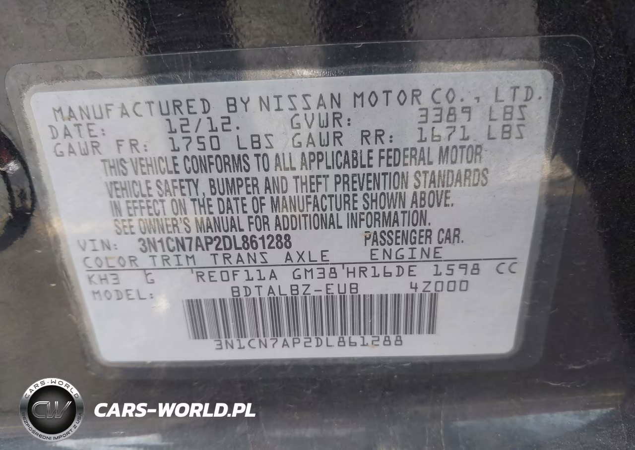 2013 Nissan Versa 1.6 Sv VIN:3N1CN7AP2DL861288 - 9
