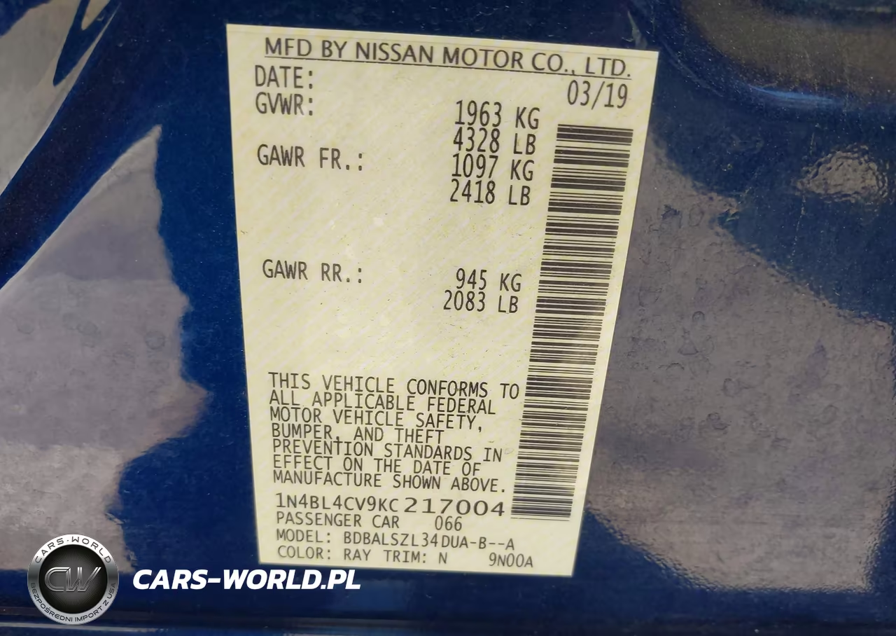 2019 Nissan Altima 2.5 Sr VIN:1N4BL4CV9KC217004 - 9
