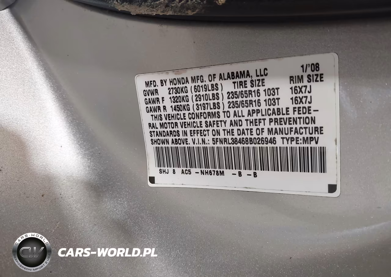 2008 Honda Odyssey Ex VIN:5FNRL38468B026946 - 9