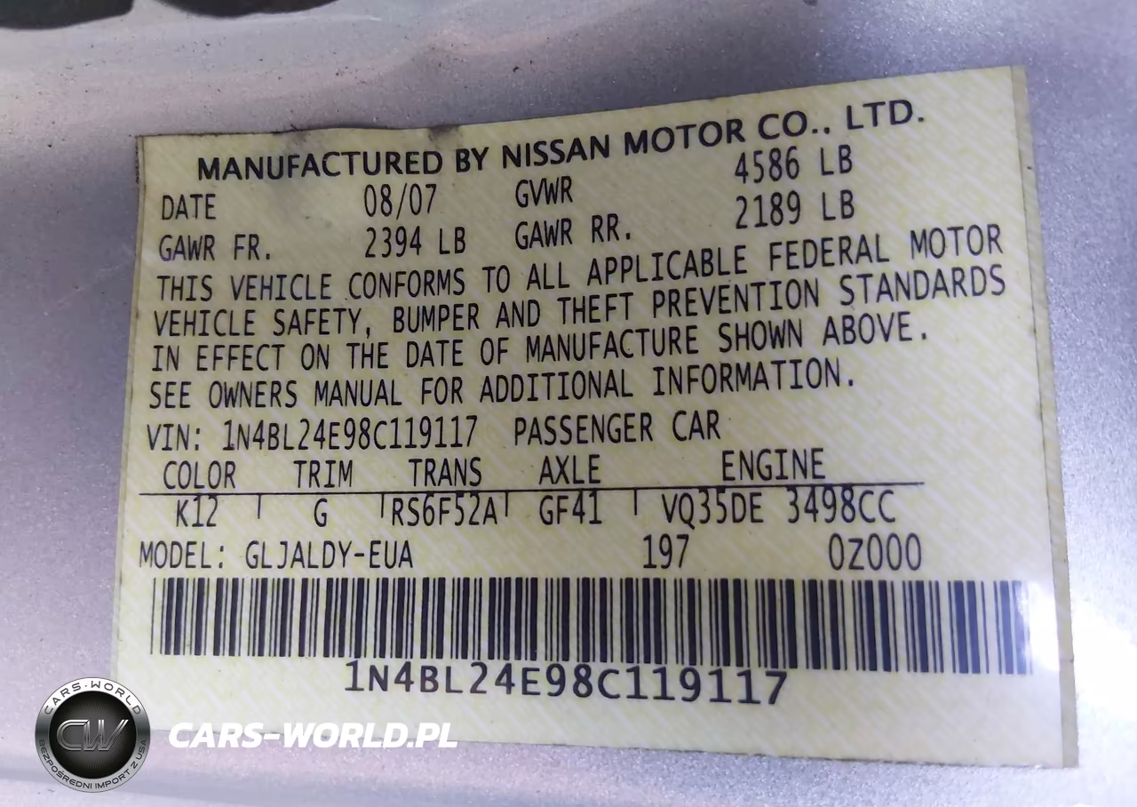 2008 Nissan Altima 3.5 Se VIN:1N4BL24E98C119117 - 9
