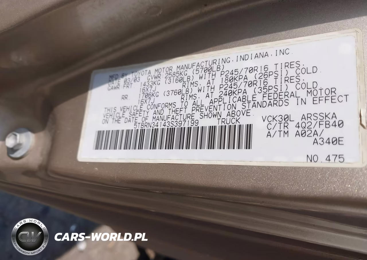 2003 Toyota Tundra Sr5 VIN:5TBRN34143S397199 - 9