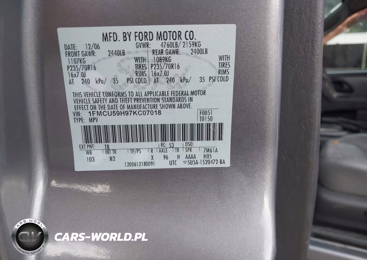 2007 Ford Escape Hybrid VIN:1FMCU59H97KC07018 - 9