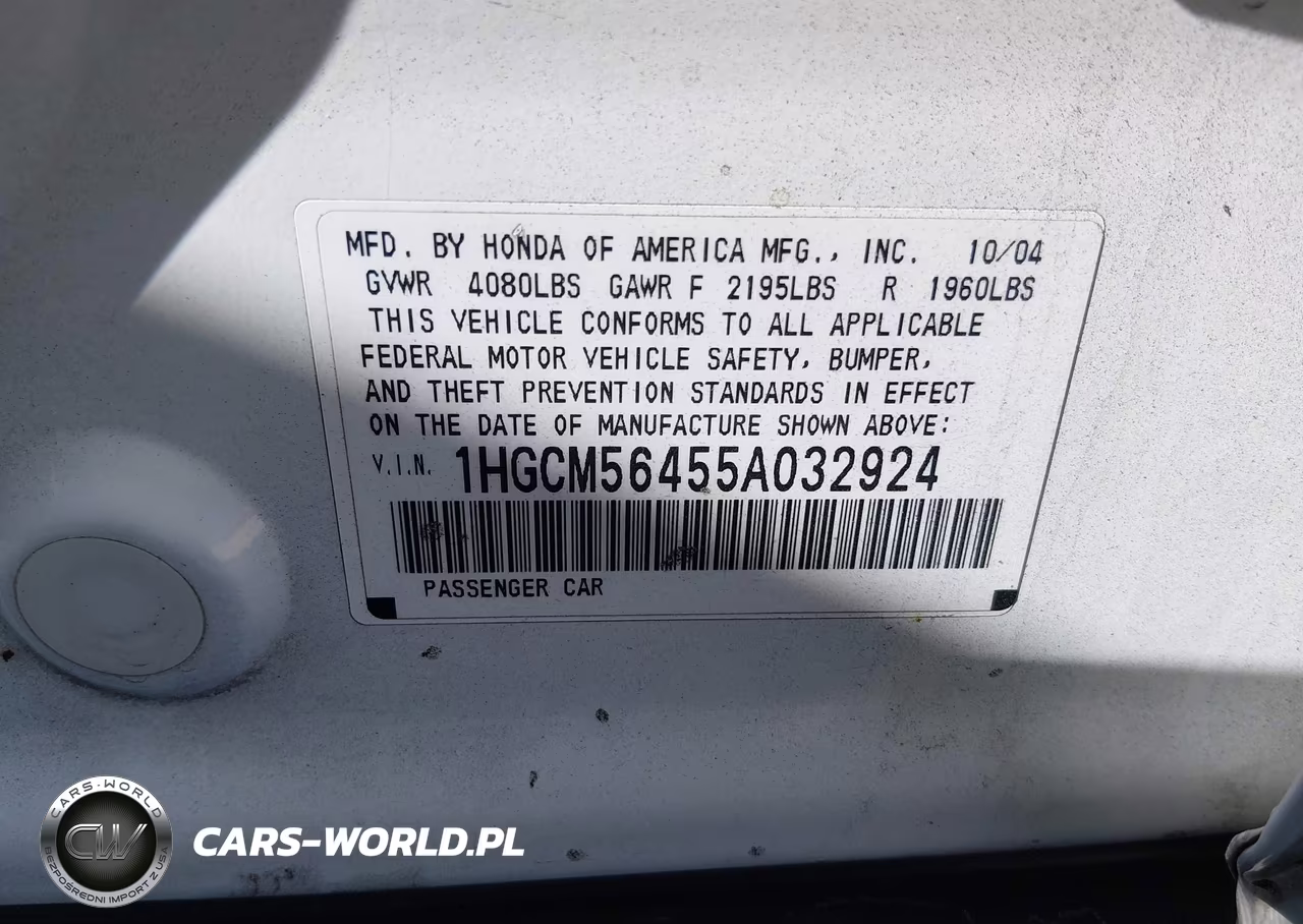 2005 Honda Accord 2.4 Lx VIN:1HGCM56455A032924 - 9